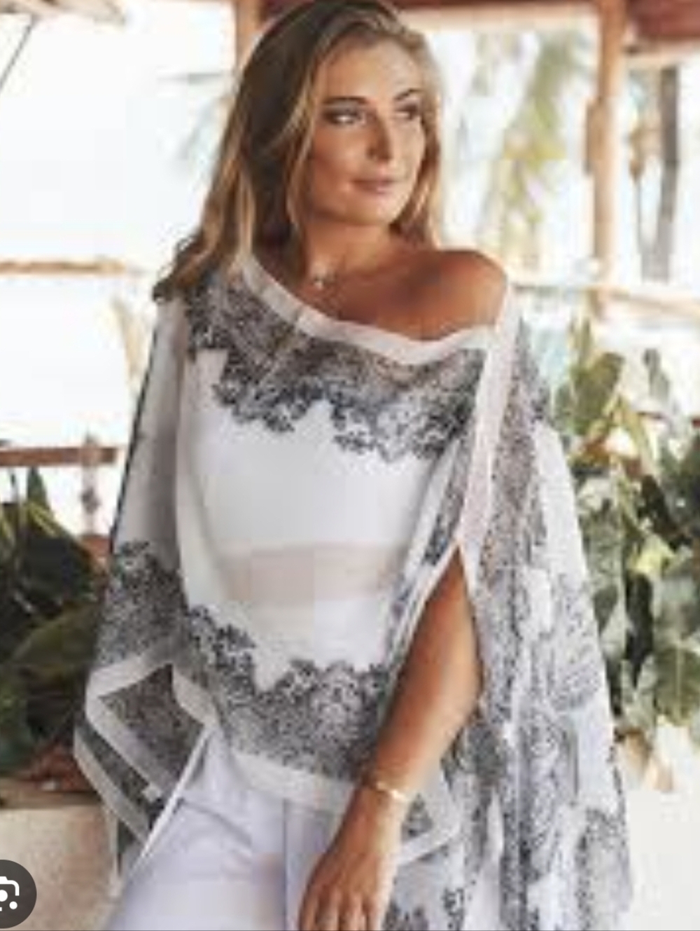 White House Black Market Paisley Chiffon Coverup Poncho Wrap